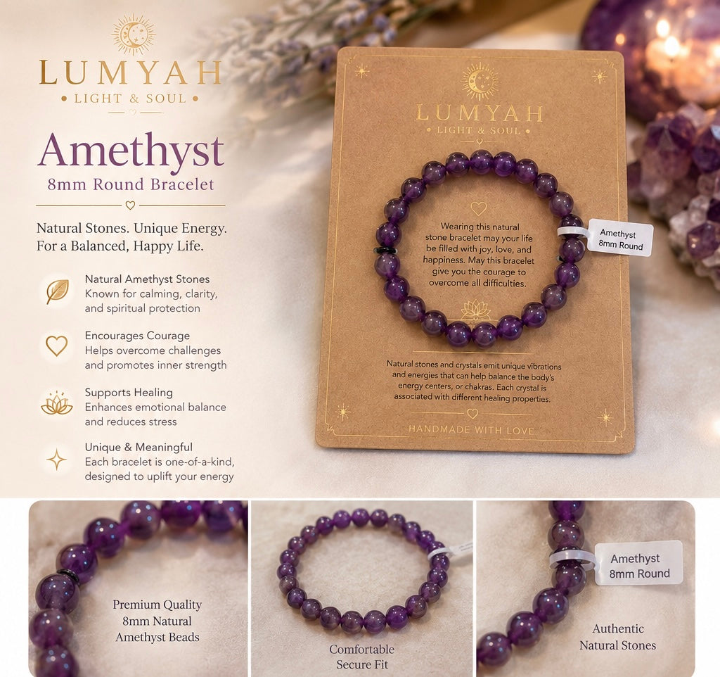 LUMYAH Amethyst 8mm Round Bracelet
