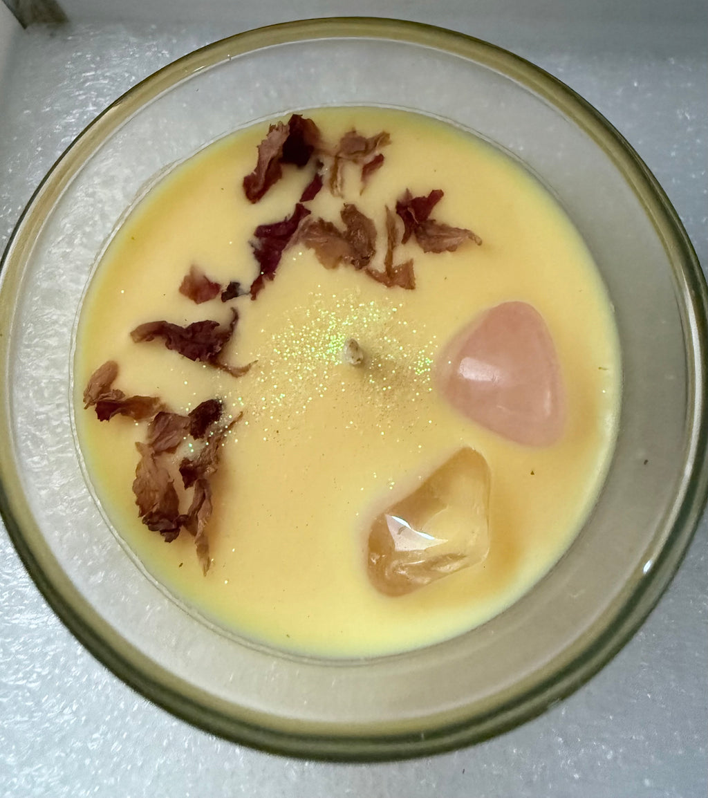 Hand-poured Crystal Intention Yellow Candle