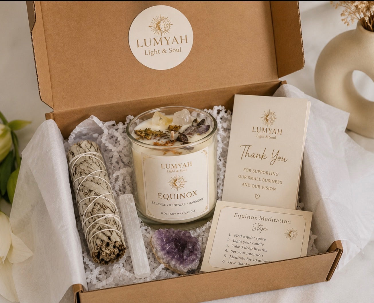 Equinox Ritual Bundle / Crystal Infused Candle