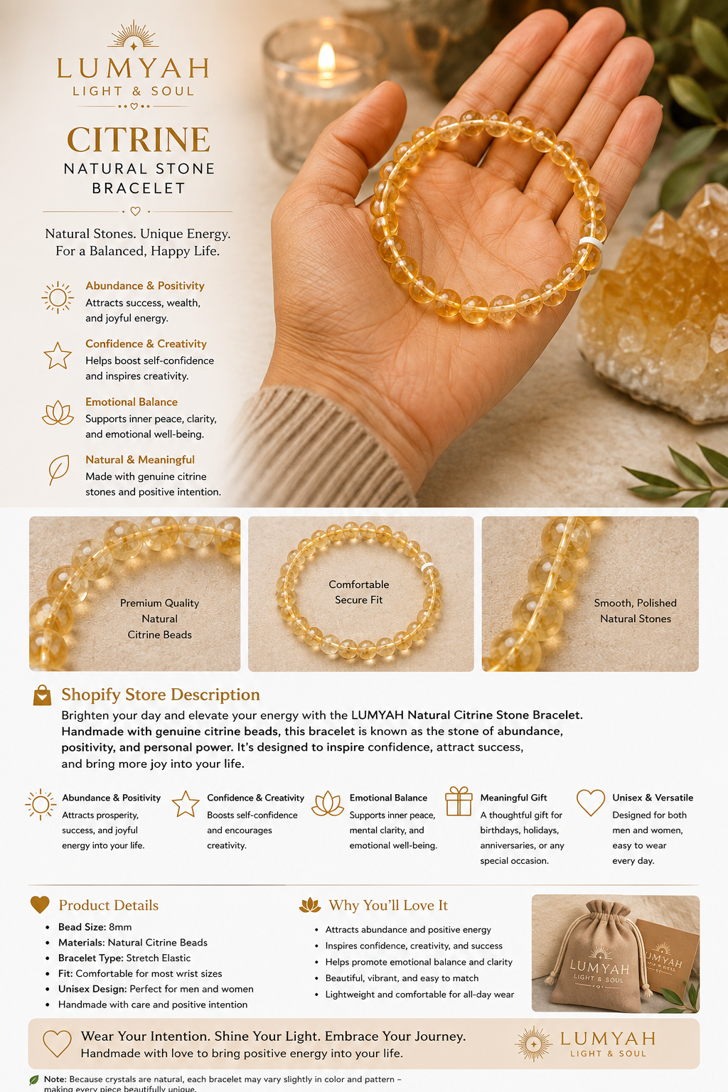 LUMYAH Natural Citrine Stone Bracelet